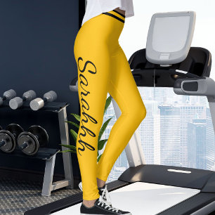 Legging Amarelo Laranja Preto Listras Personalizado Nome F