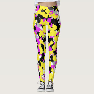 Legging Amarelo Rosa Preto Cinza Camuflagem Padrão Camo