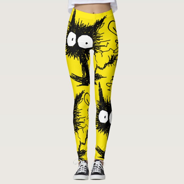 Legging Amarelo Unkempt preto de GabiGabi do gatinho (Frente)