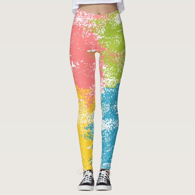 Legging Amarelo Verde Cor-de-rosa Amarelo Azul Arco-Íris (Frente)