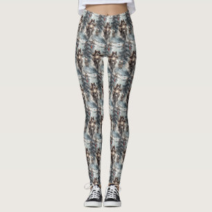 Legging American Akita Dog Andando no Natal