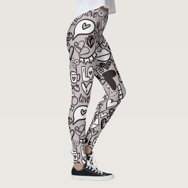 Legging Amor divertido Corações Lábios Dodle Estilo de BD  (Direita)