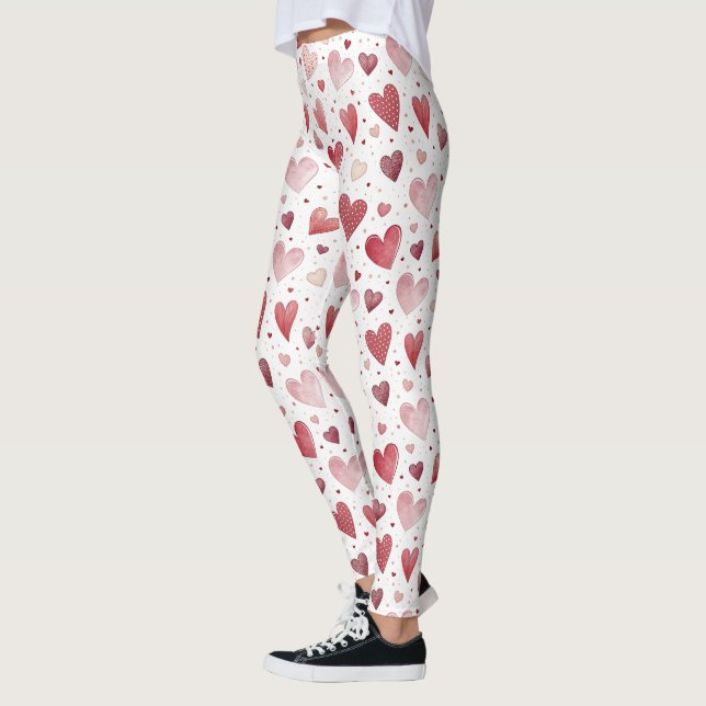 Legging Amor em Aquarela - Padrão Cardíaco Whimsical (Esquerda)