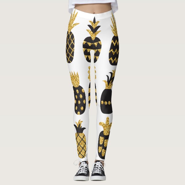 Legging Ananases Pretos: Conjunto Texturizado Único (Frente)