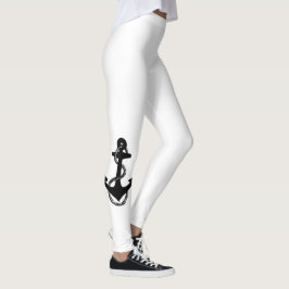Legging ANCHOR náutico, preto e branco, com corda |