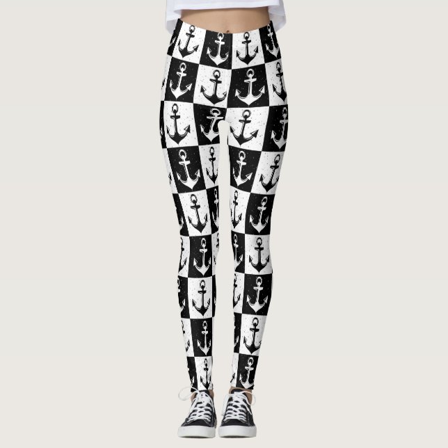 Legging Âncora de verificação em preto-e-branco (Frente)