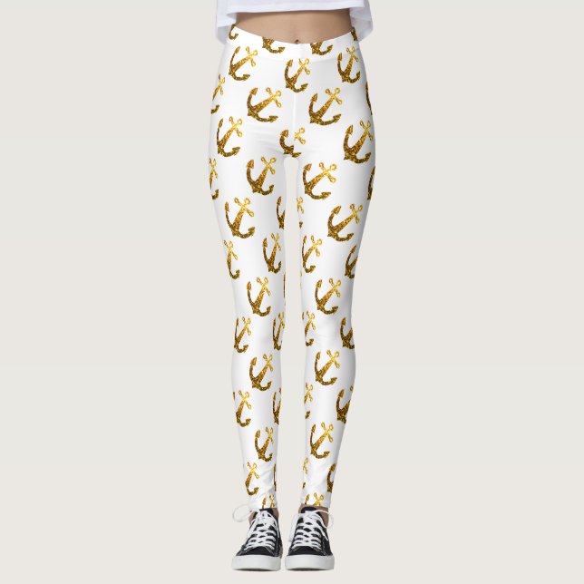 Legging Âncora dourada com brilho falso padrão de verão br (Frente)