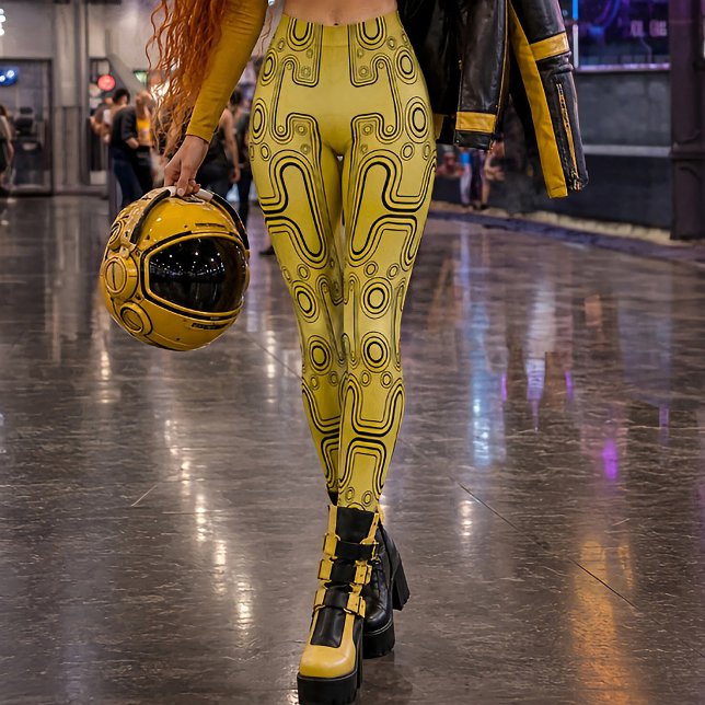 Legging Android Mecânico Mostarda Robô Futurista dos Anos  (Criador carregado)