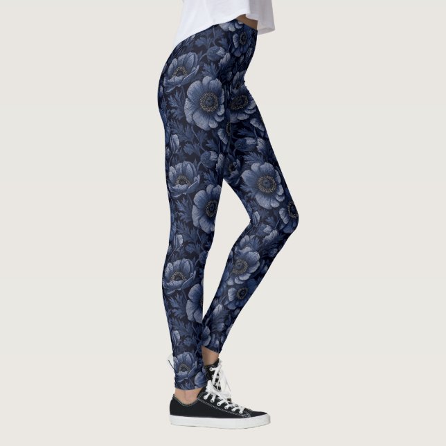 Legging Anêmonas Pétala Azul Marinho Roupas de Academia Fe (Direita)