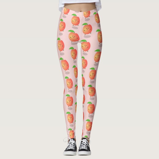 Legging Animação de cor amarela de pêssego feliz (Frente)