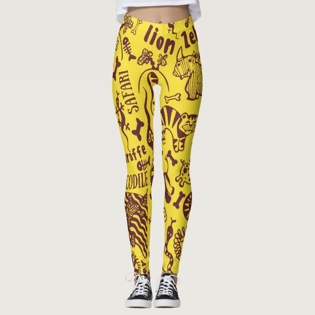 Legging Animais Africanos: Padrão Cultural Sem Olhos. (Frente)