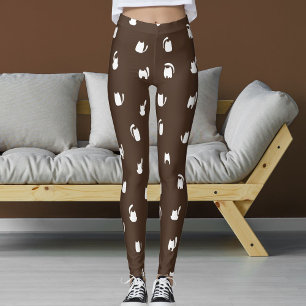 Legging Animais de Estimação Gatinhos Gatos Padrão Marrom 