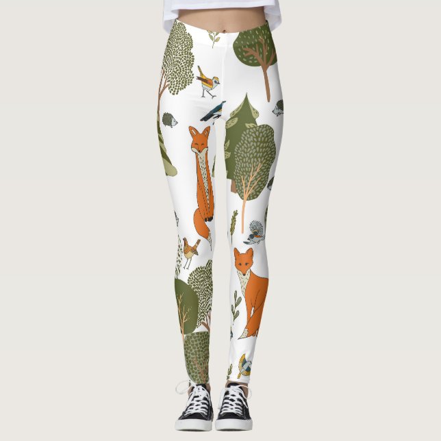 Legging Animais florestais: raposas, padrões de aves (Frente)
