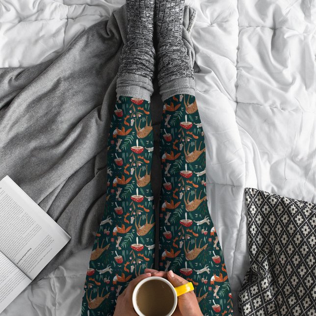 Legging Animais Fofos da Floresta Natal Verde (Cute Woodland Animals Green Christmas Forest Leggings)