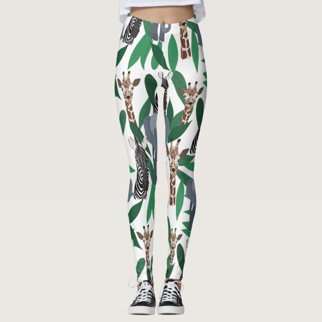 Legging Animais Safari do Elefante Girafa-Zebra Selva (Frente)