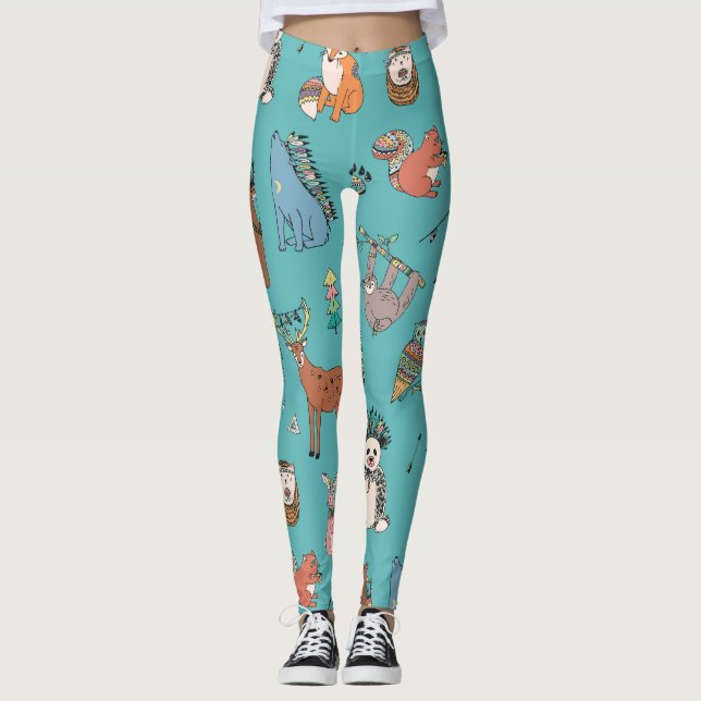 Legging Animais tribais: padrão florestal da floresta. (Frente)