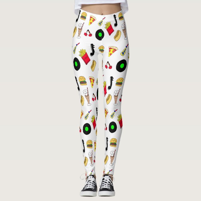 Legging Anos 50 Gráficos com Milkshakes, Hot dog Retro (Frente)