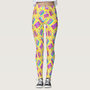 Legging Anos 80 amarelo de tendências com música de fita c