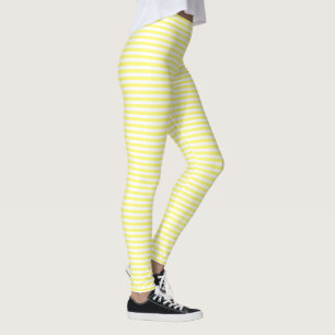 Legging Aparência de Pinstripe Horizontal Amarelo e Branco