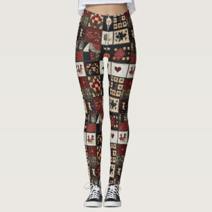 Legging Appliqué de fazenda primitiva e geométrico