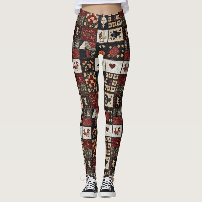 Legging Appliqué de fazenda primitiva e geométrico (Frente)