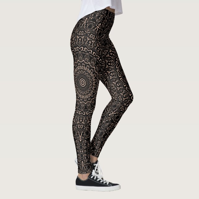 Legging Apricot Beige Mandala com Simetria Elegante (Direita)