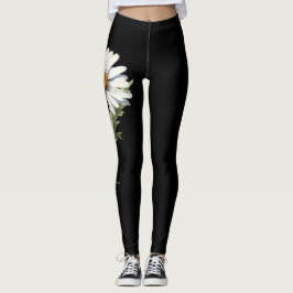 Legging April Birth Flower, margarida branca em preto