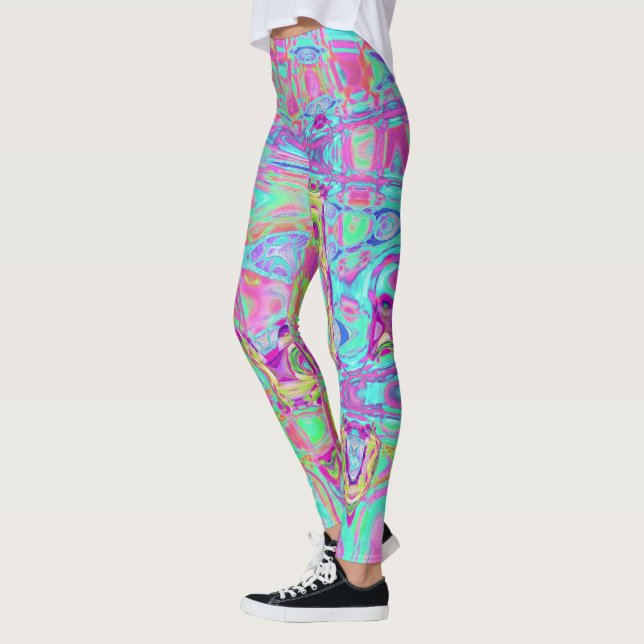 Legging Aqua Abstrato cósmica e réplicas de cor rosa quent (Esquerda)