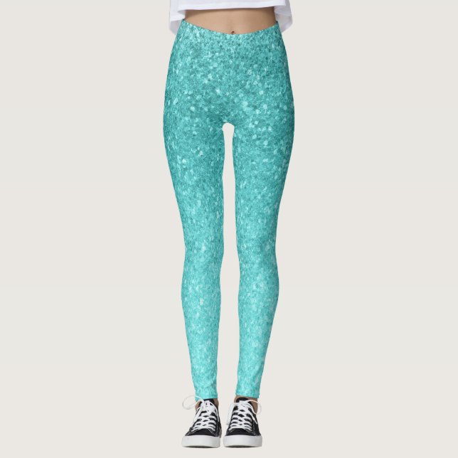 Legging Aqua Blue Glitter Sparkle Girly Glam Mermaid (Frente)