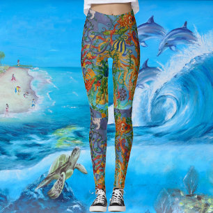 Legging Aqua Blue Sea Abstrato Art Octopus Modern Chic