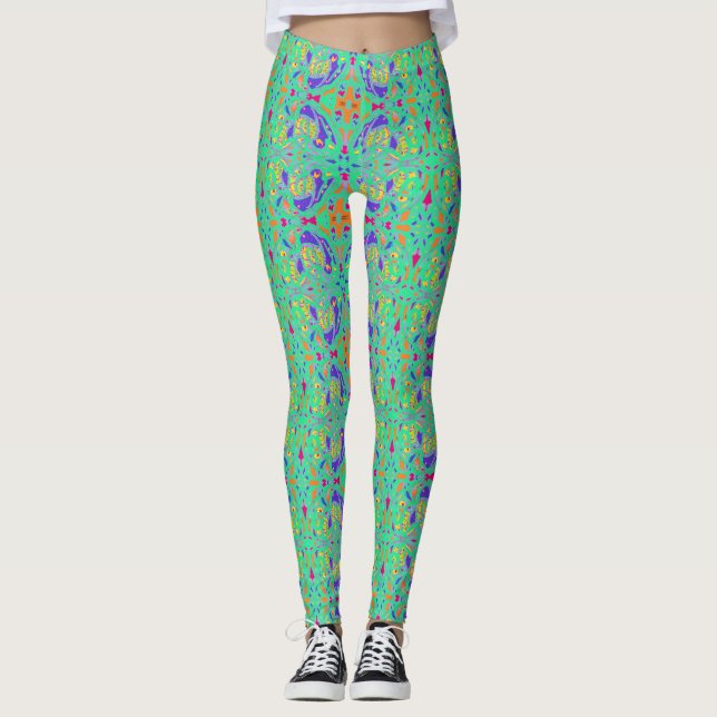 Legging Aqua marinho de cor aquática, com um padrão pequen (Frente)