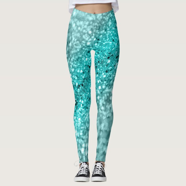 Legging Aqua Ocean Bokeh Glitter #1 (Faux Glitter) #decor (Frente)