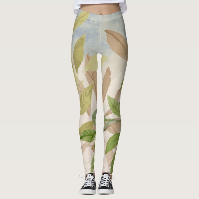 Legging Aquarela de fantasia floral (Frente)