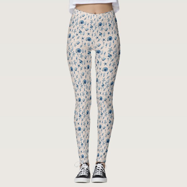 Legging Aquarela Sob O Padrão Marítimo (Frente)