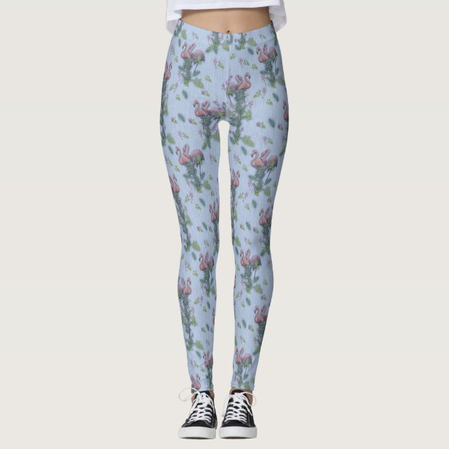 Legging Aquarelas tropicais de Flamingos Repetem Impressão (Frente)