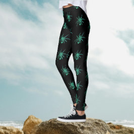 Legging Aranha Preta Verde Assustadora Estampa de Hallowee