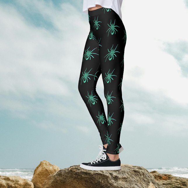 Legging Aranha Preta Verde Gótica Assustadora Padrão de Ha (Criador carregado)