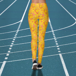 Legging Aranha Teia de Halloween Laranja Amarelo Assustado