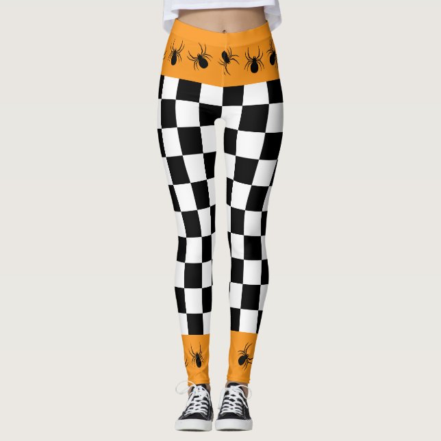 Legging Aranhas de Halloween, cor de laranja-branca e clar (Frente)