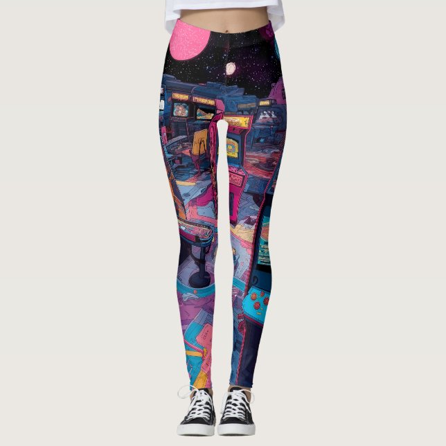 Legging Arcade Retro Futurista no Espaço Exterior (Frente)