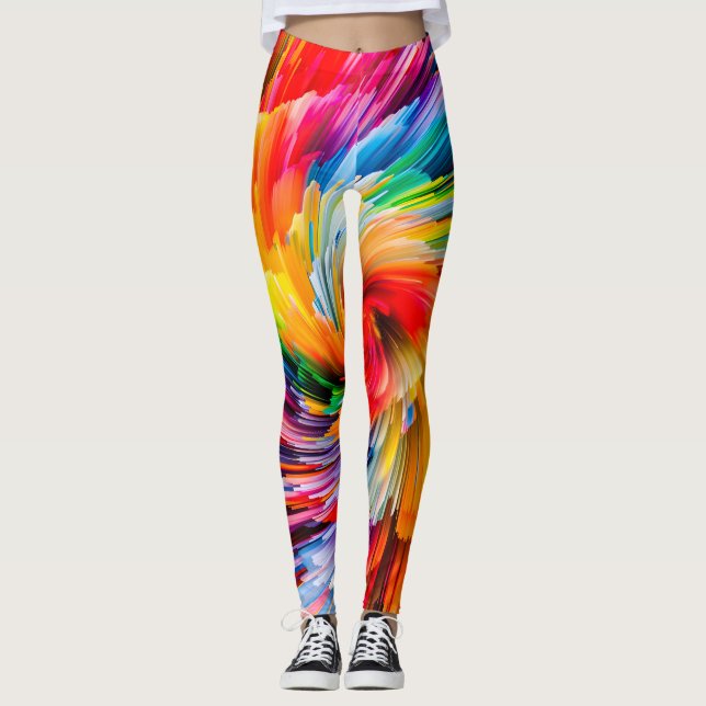 Legging Arco-íris Abstrato Vibrante Redemoinho Moderno (Frente)