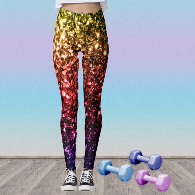 Legging Arco-íris amarelo vermelho roxo brilho falso faísc (Stand out in the gym with our breathable sparkly leggings in many different colors!)