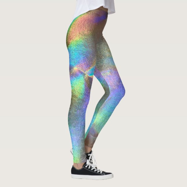 Legging Arco-Íris Colorido Iridescente Holográfico Peacock (Direita)