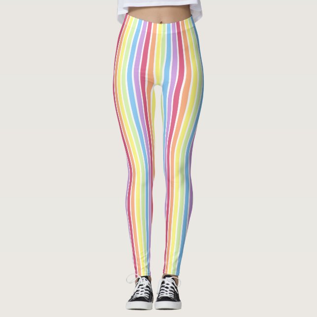 Legging Arco-Íris Vertical Stripes Pastel Coloridas (Frente)