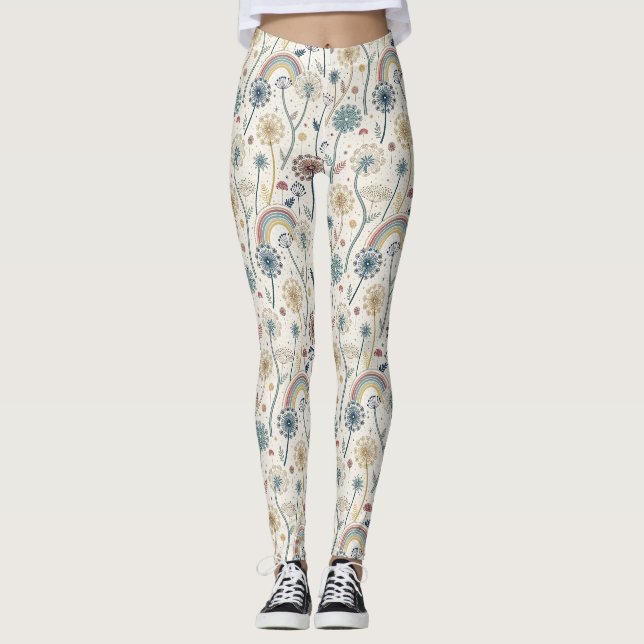 Legging Arco-Íris Whimsical e Dandeliões Botânicos (2) (Frente)