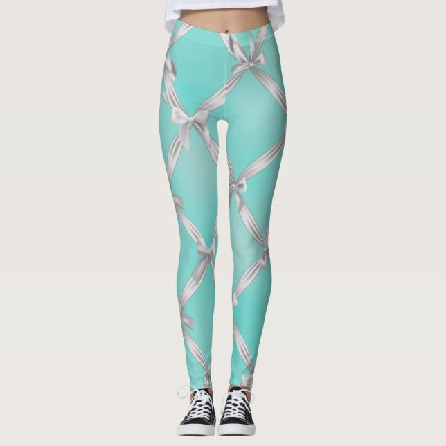 Legging Arcos Brancos Azul Turquesa de Ovo de Robin (Frente)