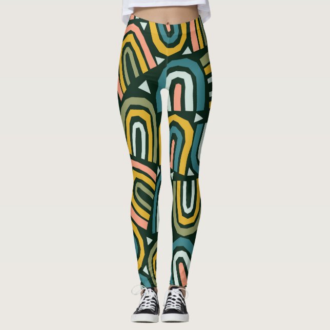 Legging Arcos-chuva em estilo geométrico, padrão de safra. (Frente)