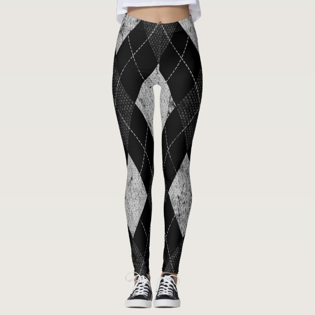 Legging Argyle afligiu o teste padrão formal monocromático (Frente)