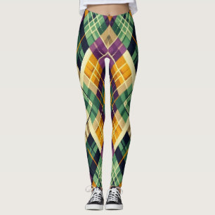 Legging Argyle Mardi Gras verde-roxo amarelo