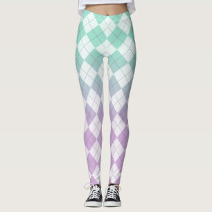 Legging Argyles de gradiente - Púrpura clara e verde